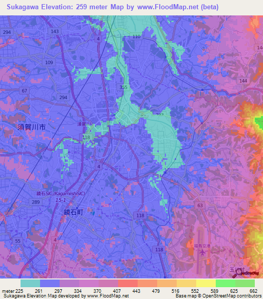 Sukagawa,Japan Elevation Map