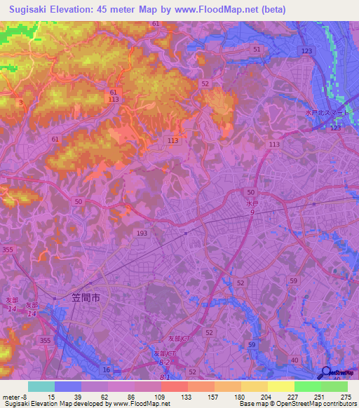 Sugisaki,Japan Elevation Map