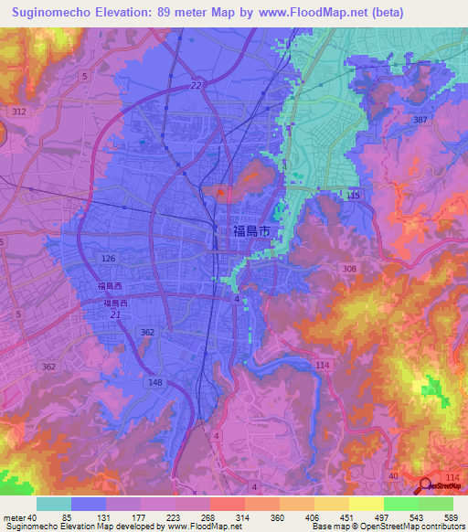 Suginomecho,Japan Elevation Map