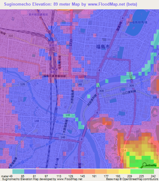 Suginomecho,Japan Elevation Map