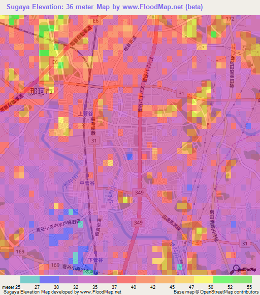 Sugaya,Japan Elevation Map
