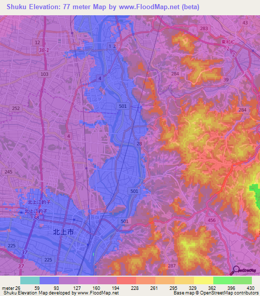 Shuku,Japan Elevation Map
