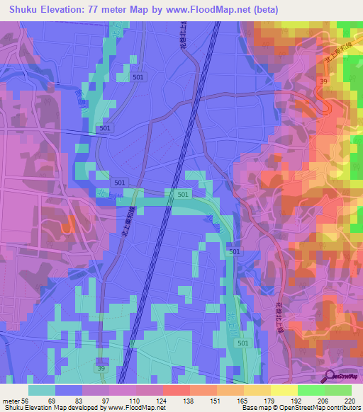 Shuku,Japan Elevation Map
