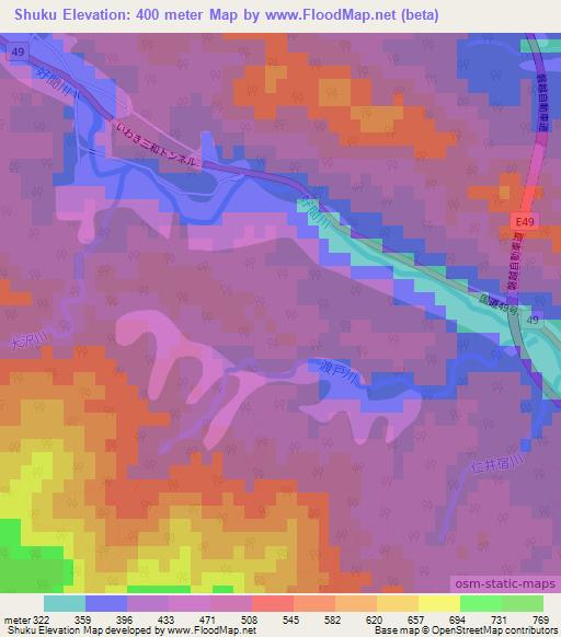 Shuku,Japan Elevation Map