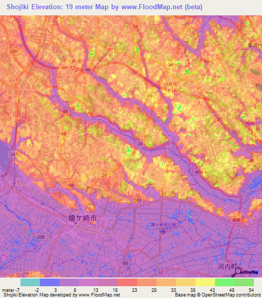 Shojiki,Japan Elevation Map