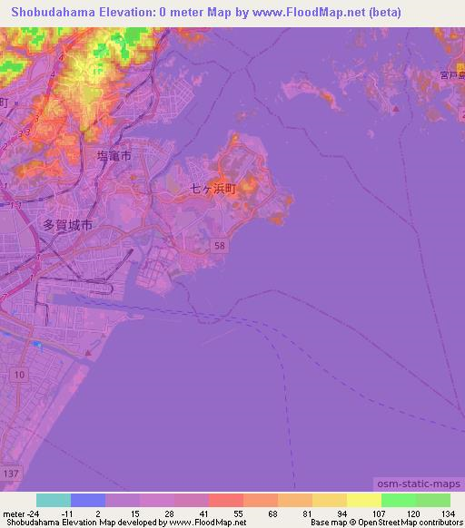 Shobudahama,Japan Elevation Map