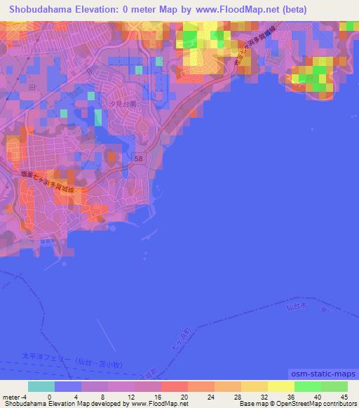 Shobudahama,Japan Elevation Map