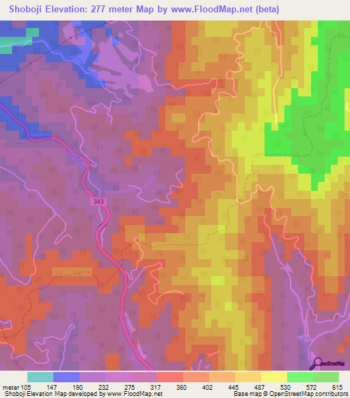 Shoboji,Japan Elevation Map