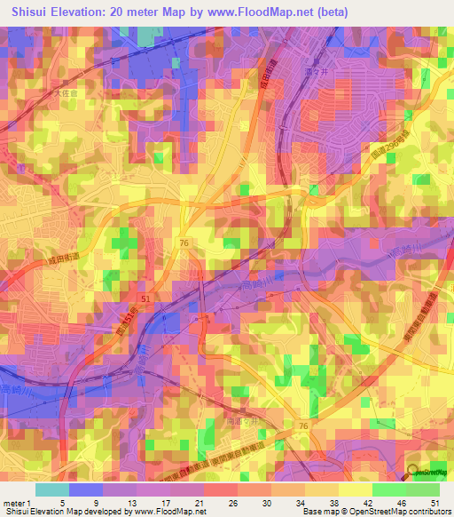 Shisui,Japan Elevation Map
