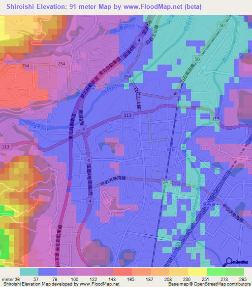 Shiroishi,Japan Elevation Map