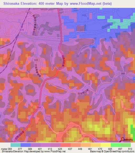 Shirasaka,Japan Elevation Map