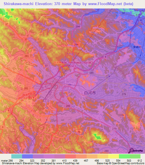Shirakawa-machi,Japan Elevation Map