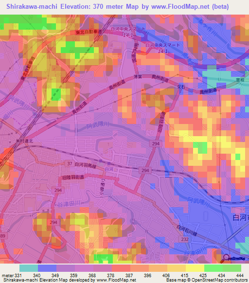 Shirakawa-machi,Japan Elevation Map