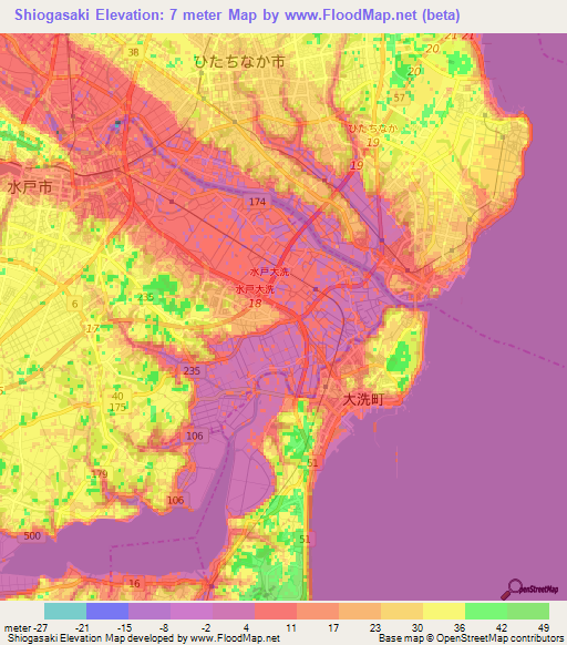 Shiogasaki,Japan Elevation Map