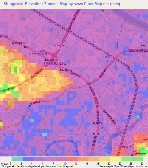 Shiogasaki,Japan Elevation Map