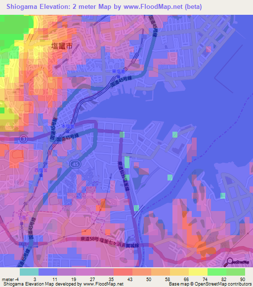 Shiogama,Japan Elevation Map
