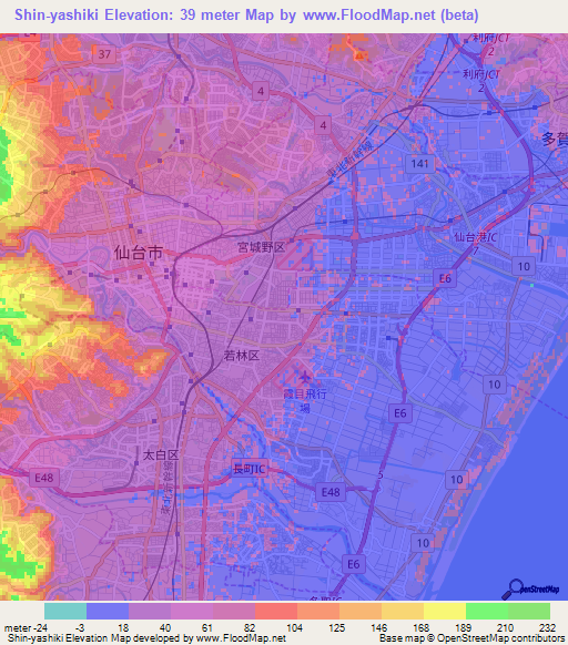 Shin-yashiki,Japan Elevation Map
