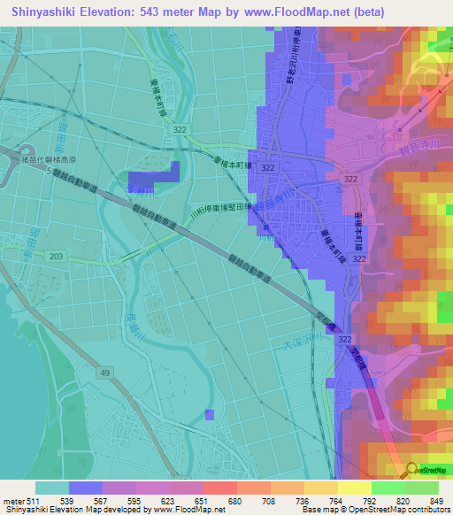 Shinyashiki,Japan Elevation Map