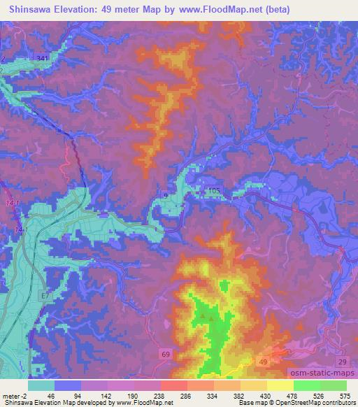 Shinsawa,Japan Elevation Map