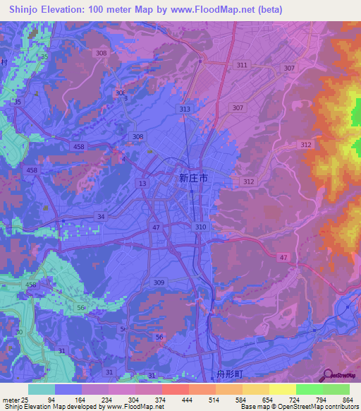 Shinjo,Japan Elevation Map