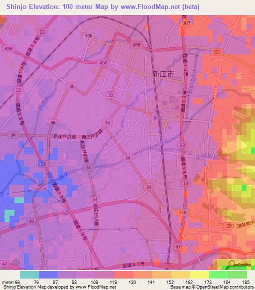 Shinjo,Japan Elevation Map