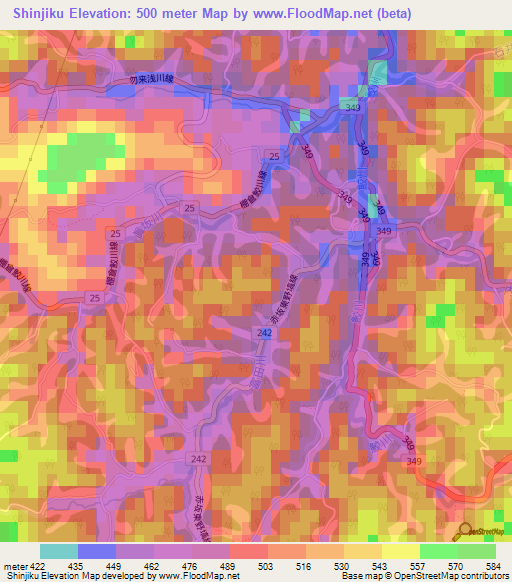 Shinjiku,Japan Elevation Map