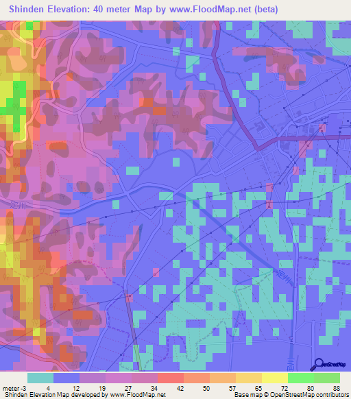 Shinden,Japan Elevation Map