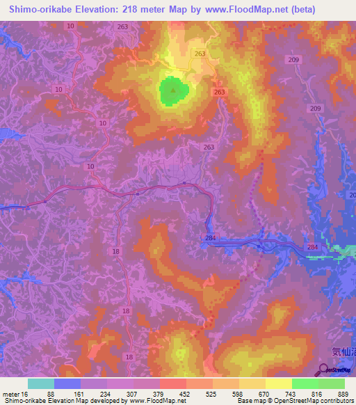 Shimo-orikabe,Japan Elevation Map