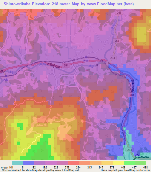 Shimo-orikabe,Japan Elevation Map