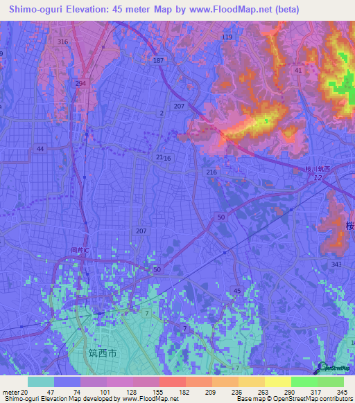 Shimo-oguri,Japan Elevation Map