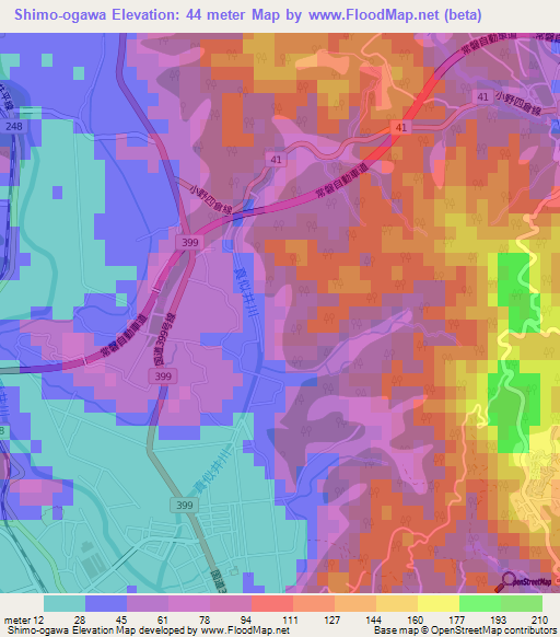 Shimo-ogawa,Japan Elevation Map