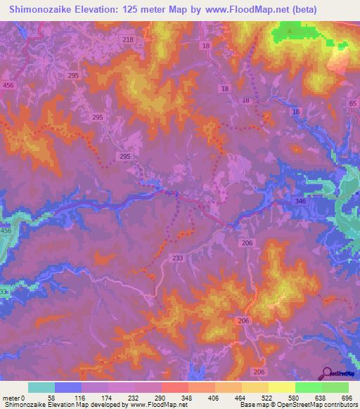 Shimonozaike,Japan Elevation Map
