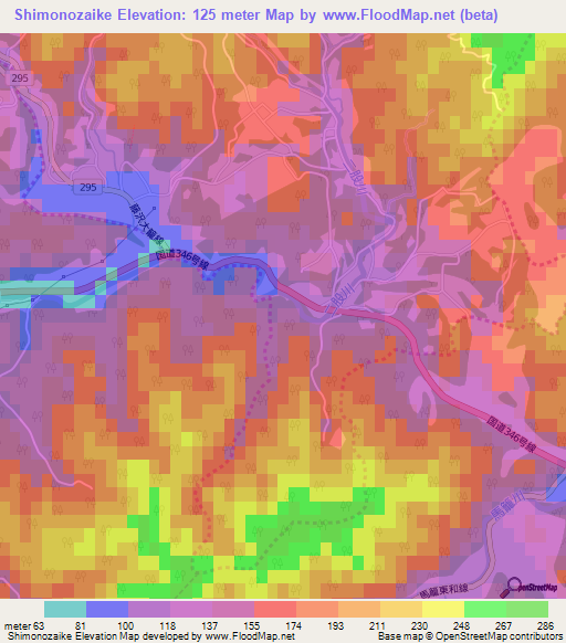 Shimonozaike,Japan Elevation Map