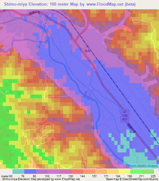 Shimo-miya,Japan Elevation Map