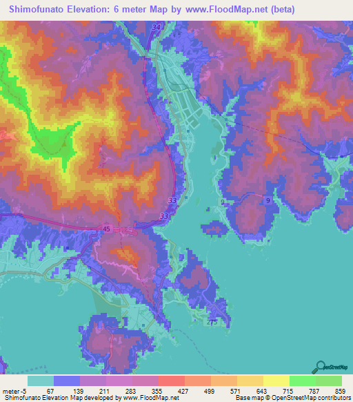 Shimofunato,Japan Elevation Map