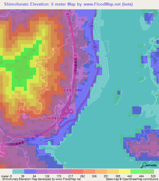 Shimofunato,Japan Elevation Map