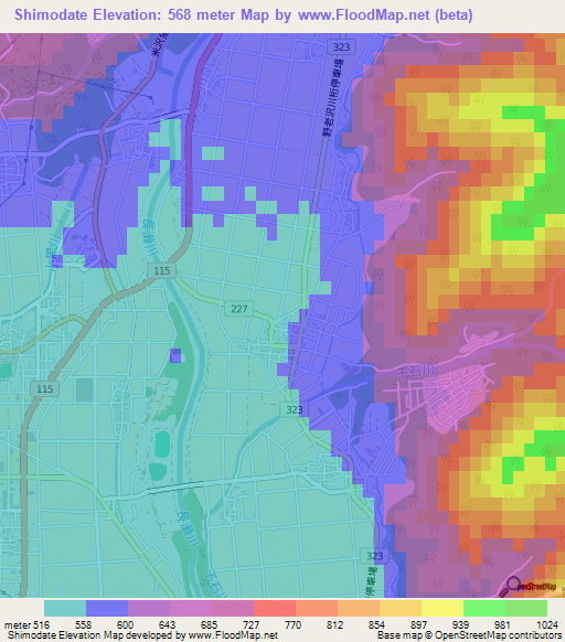 Shimodate,Japan Elevation Map