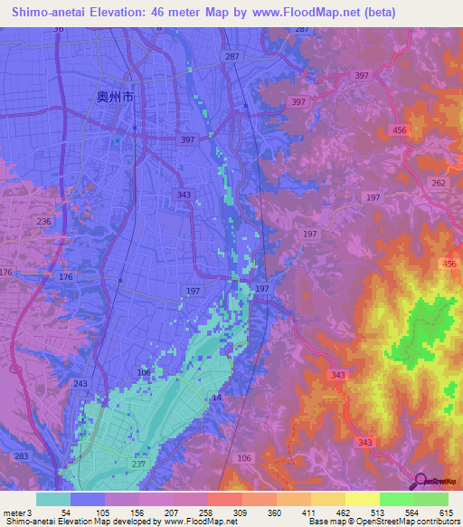 Shimo-anetai,Japan Elevation Map