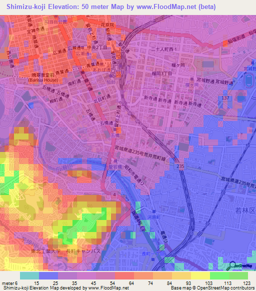 Shimizu-koji,Japan Elevation Map