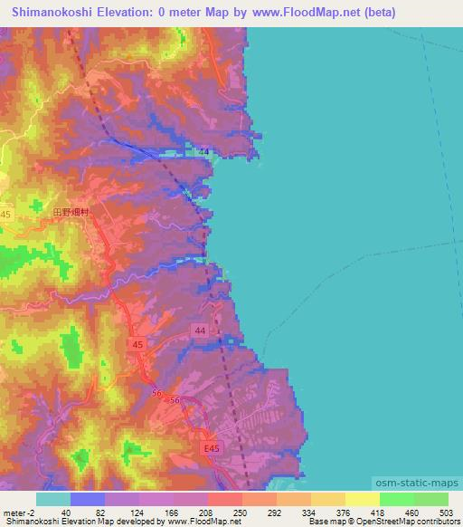 Shimanokoshi,Japan Elevation Map