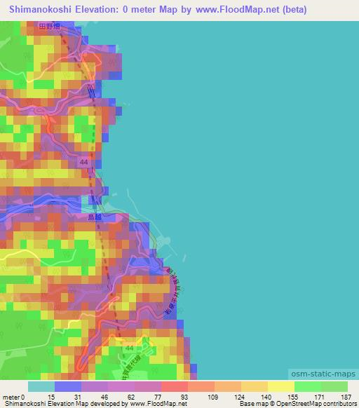 Shimanokoshi,Japan Elevation Map