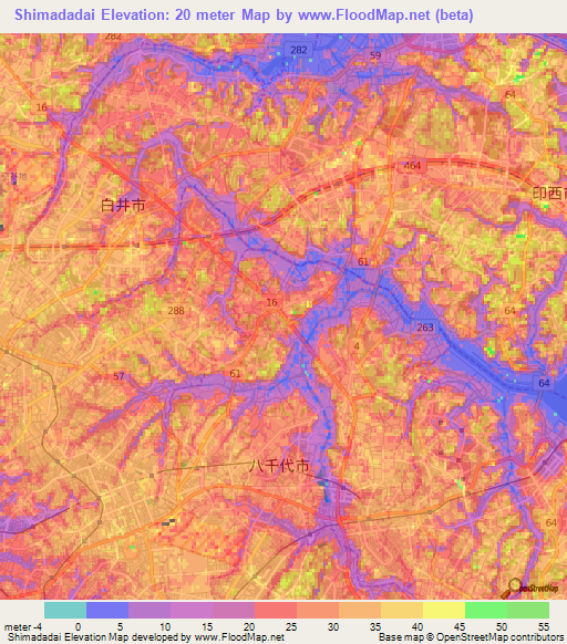 Shimadadai,Japan Elevation Map