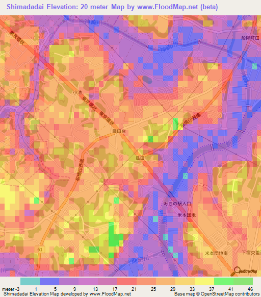 Shimadadai,Japan Elevation Map