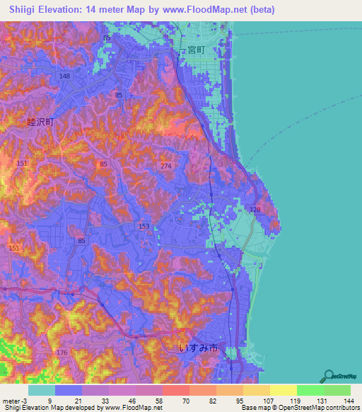 Shiigi,Japan Elevation Map