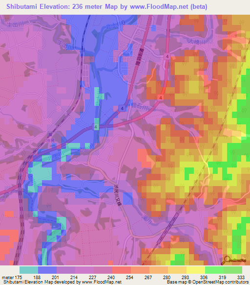 Shibutami,Japan Elevation Map