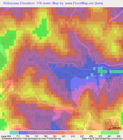 Shibazawa,Japan Elevation Map