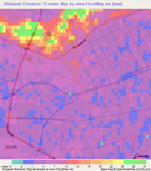 Shibasaki,Japan Elevation Map