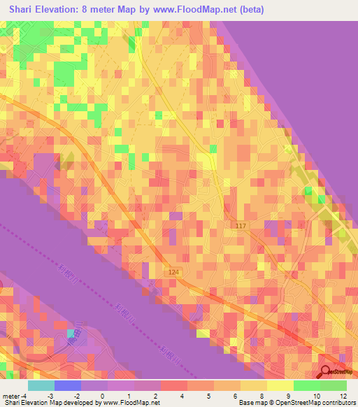 Shari,Japan Elevation Map