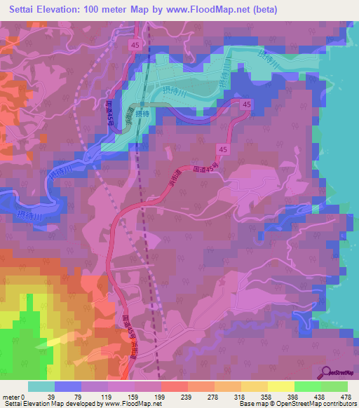 Settai,Japan Elevation Map