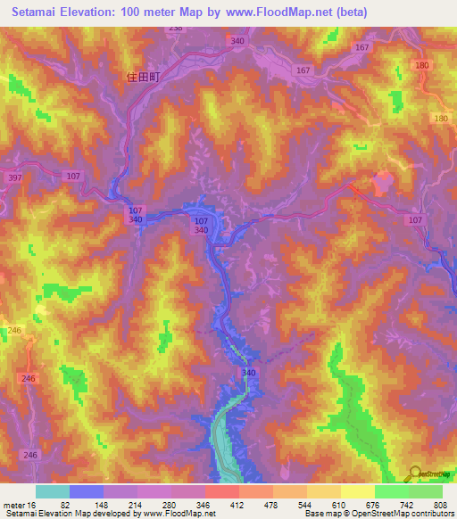 Setamai,Japan Elevation Map